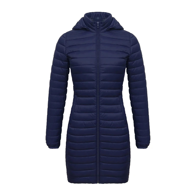 Santelon inverno feminino solto longo parka casaco com capuz destacável feminino sólido ultraleve portátil quente acolchoado algodão outwear