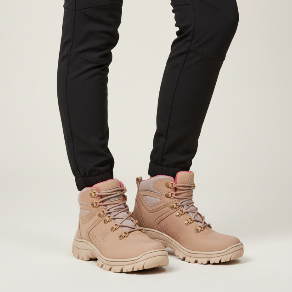 coturno feminino, coturno segurança feminino, bota trabalho feminina, coturno com CA, coturno couro feminino, palmilha em gel, solado costurado, bota antiderrapante, EPI feminino, coturno conforto diário