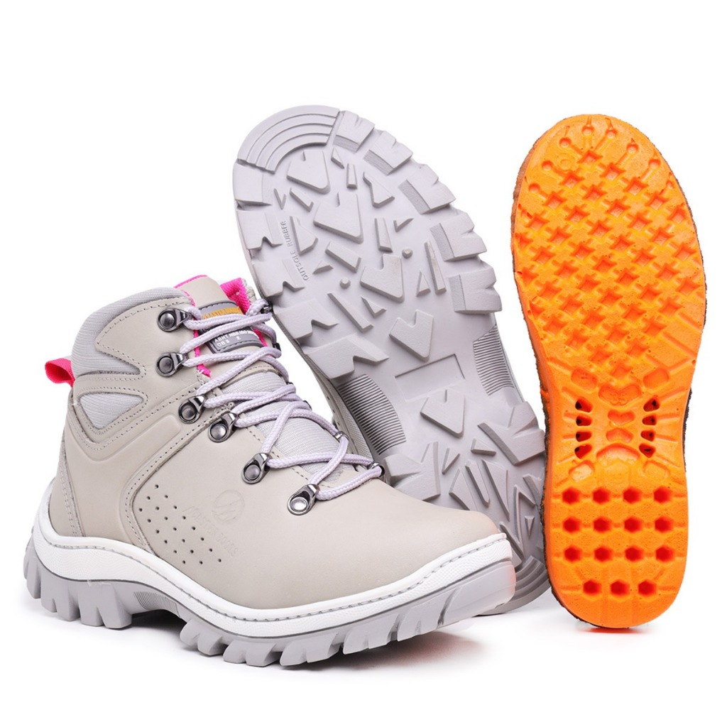 coturno feminino, coturno segurança feminino, bota trabalho feminina, coturno com CA, coturno couro feminino, palmilha em gel, solado costurado, bota antiderrapante, EPI feminino, coturno conforto diário