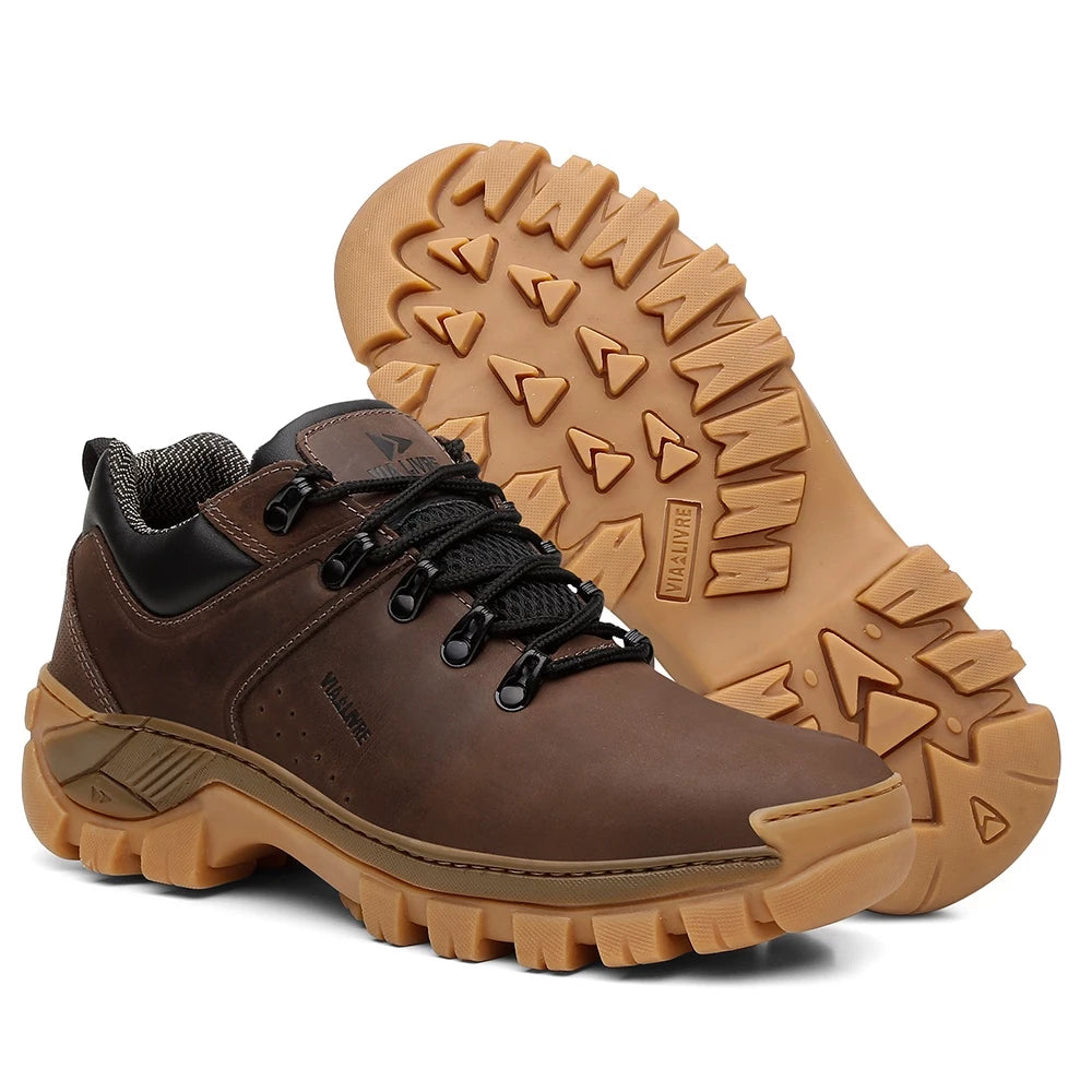 coturno masculino, tênis adventure, via livre original, coturno couro legítimo, bota masculina leve, coturno com CA, calçado antiderrapante, adventure mississippi, coturno confortável, tênis cano curto