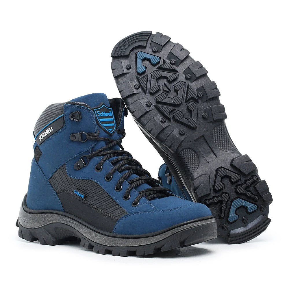 bota adventure, coturno unissex, schiareli 2190, bota sintética, solado blaqueado, bota esportiva, coturno leve, palmilha poliuretano, reforço em eva, calçado de trilha
