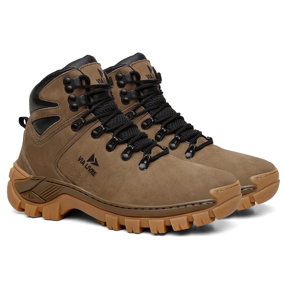 coturno masculino, coturno adventure, coturno via livre, bota couro legítimo, coturno antiderrapante, coturno com CA, bota resistente, calçado masculino premium