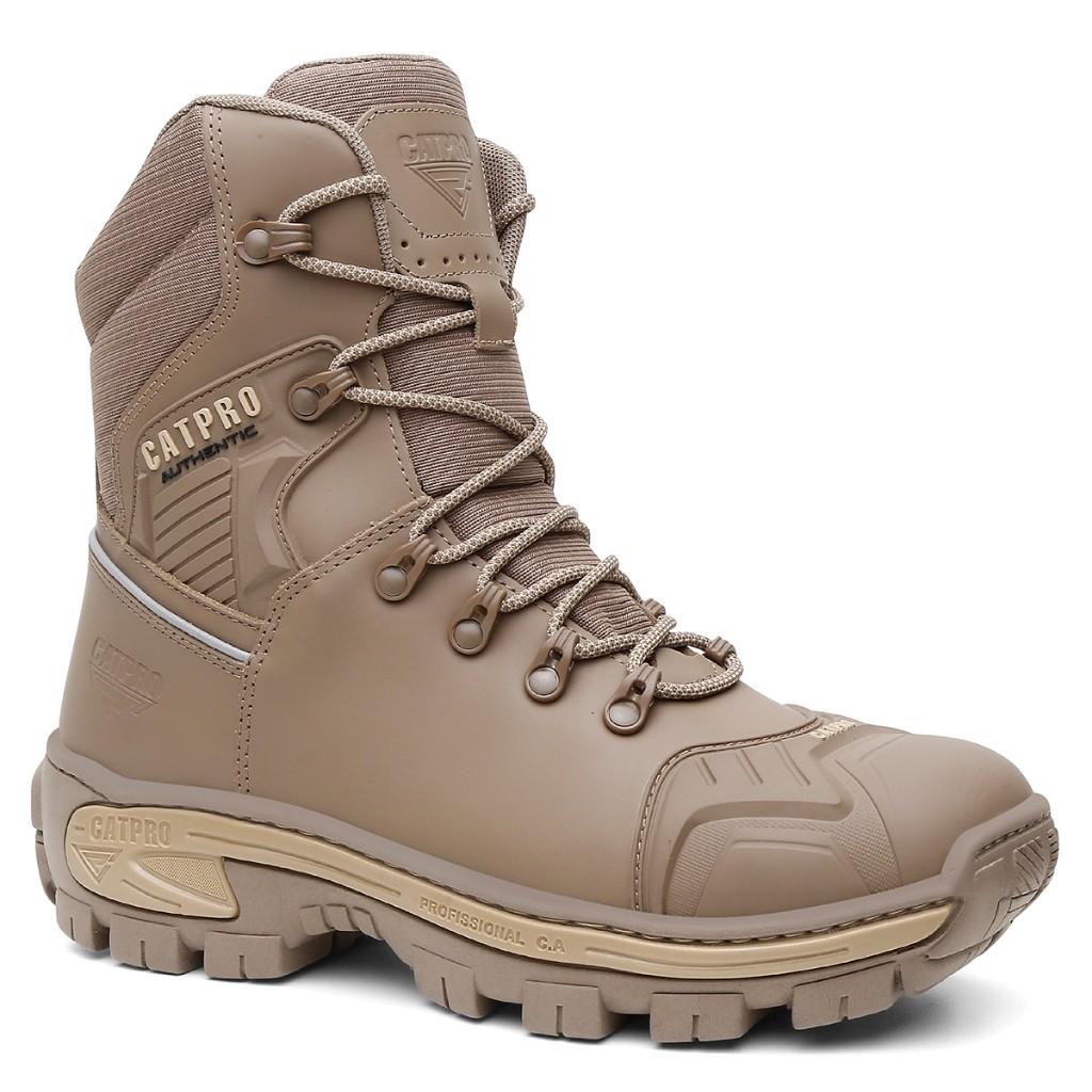 coturno catpro combat, coturno couro legítimo, coturno cano longo, coturno com CA, solado microexpandido, coturno antiderrapante, bota tática masculina, coturno leve confortável, coturno trabalho segurança, bota resistente