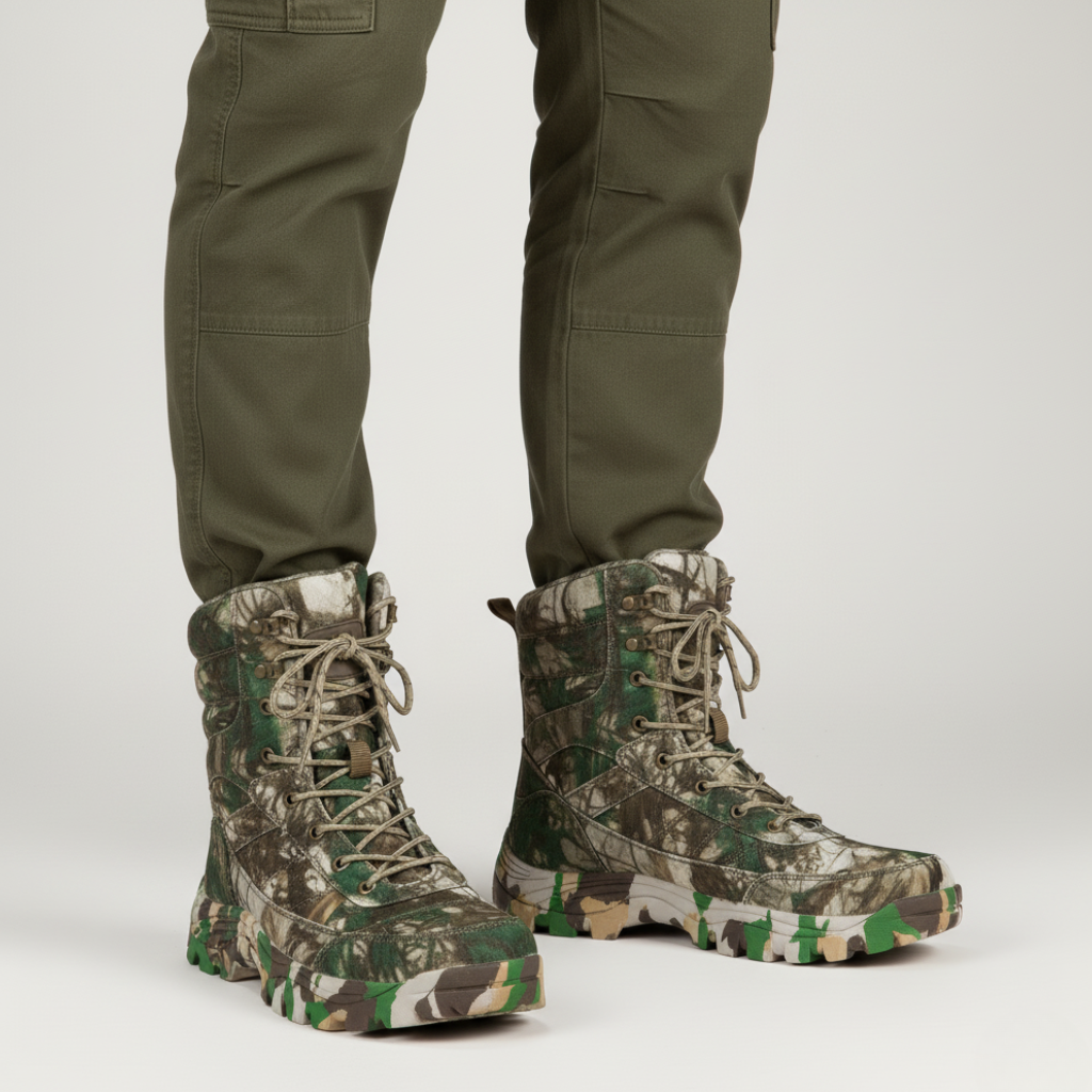 bota tática masculina, bota camuflada militar, bota antiderrapante aventura, bota de trilha masculina, bota tática camuflada, bota militar resistente, bota outdoor masculina, bota para caça e acampamento, bota camuflada conforto térmico, bota militar impermeável
